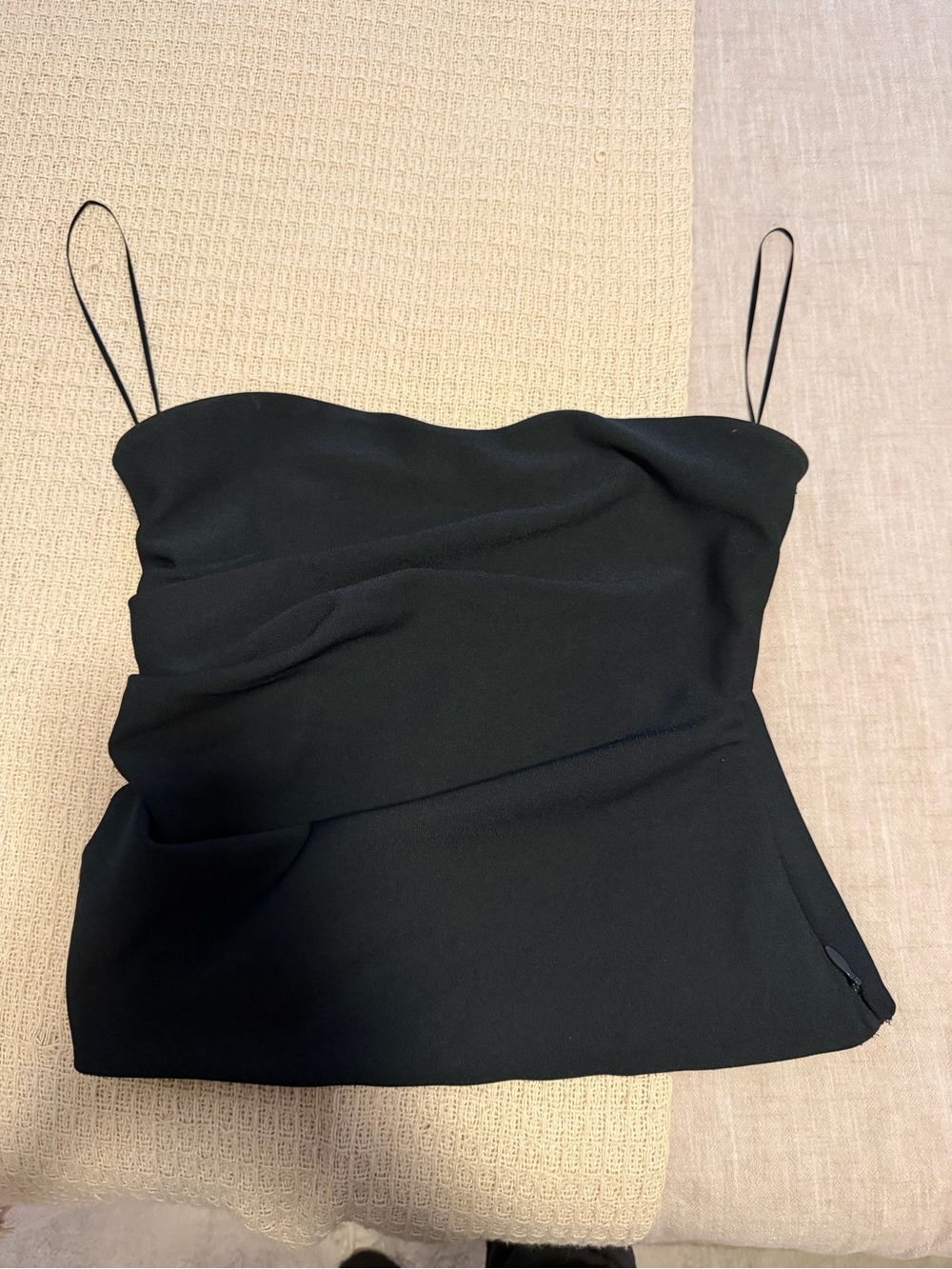 Black Strapless Ruched Top with Open Back